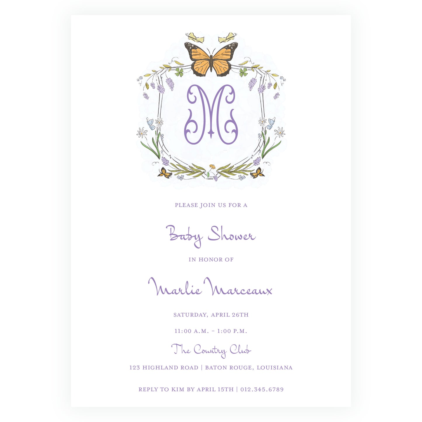 Butterfly Garden Crest Invitation