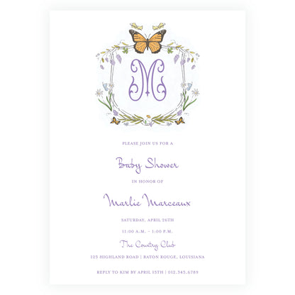 Butterfly Garden Crest Invitation