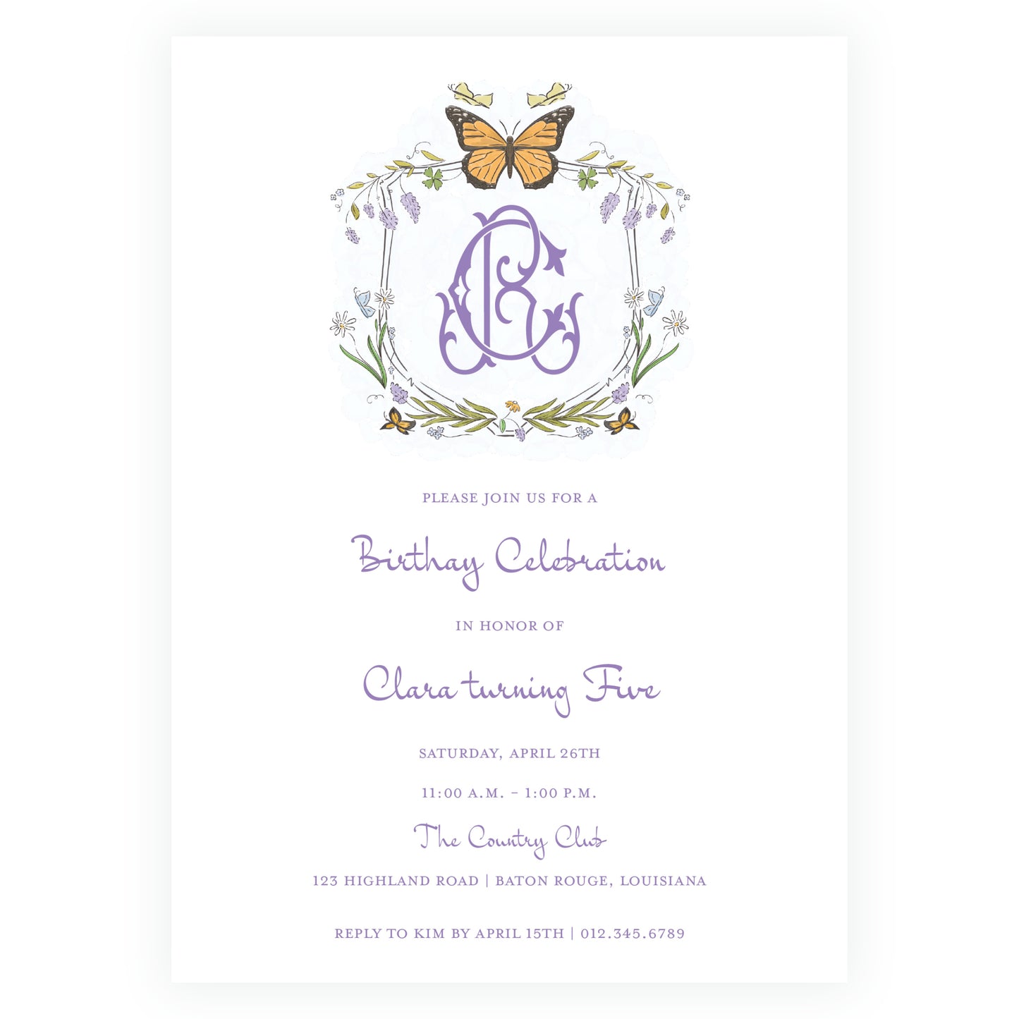 Butterfly Garden Crest Invitation