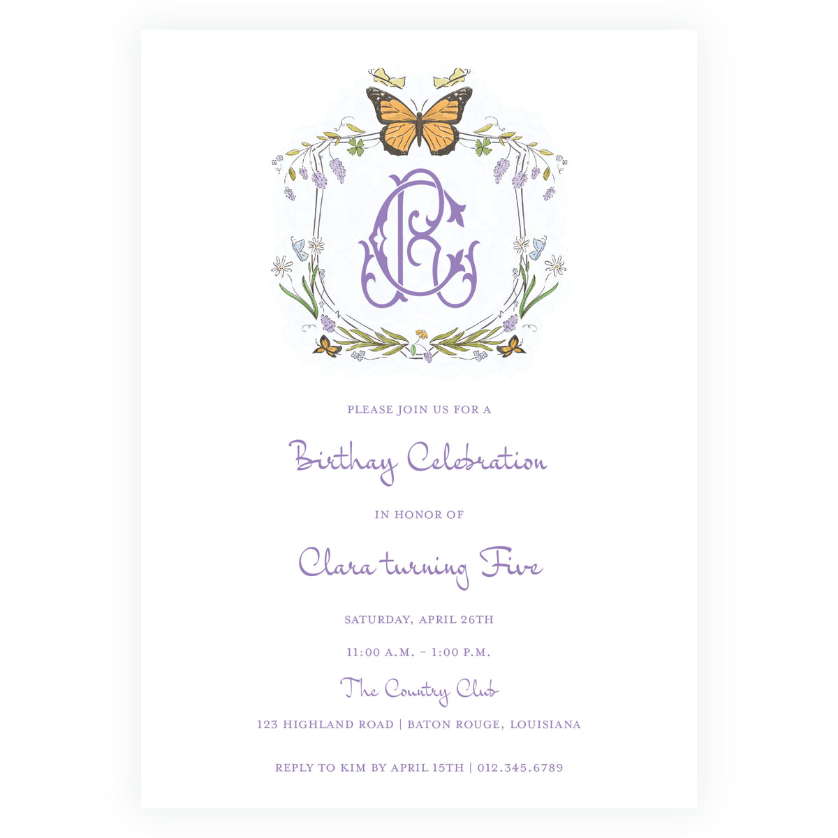 Butterfly Garden Crest Invitation