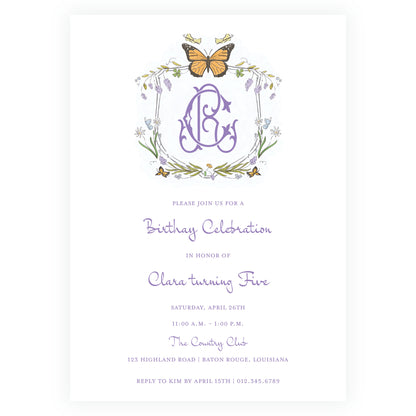 Butterfly Garden Crest Invitation
