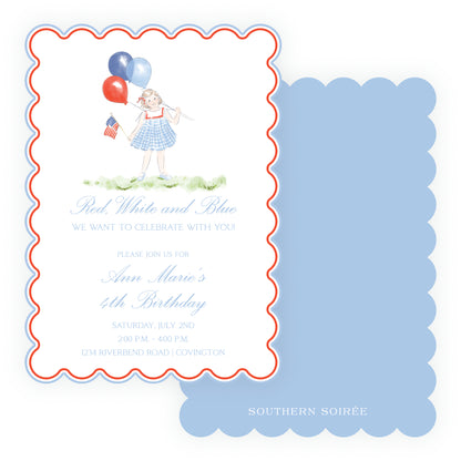 Sweet Liberty Girl with Balloons Scallop Invitation