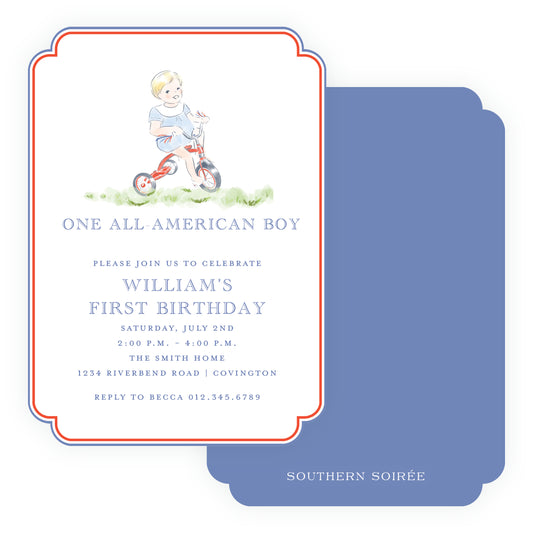 Sweet Liberty Toddler on Tricycle Double Rounded Invitation