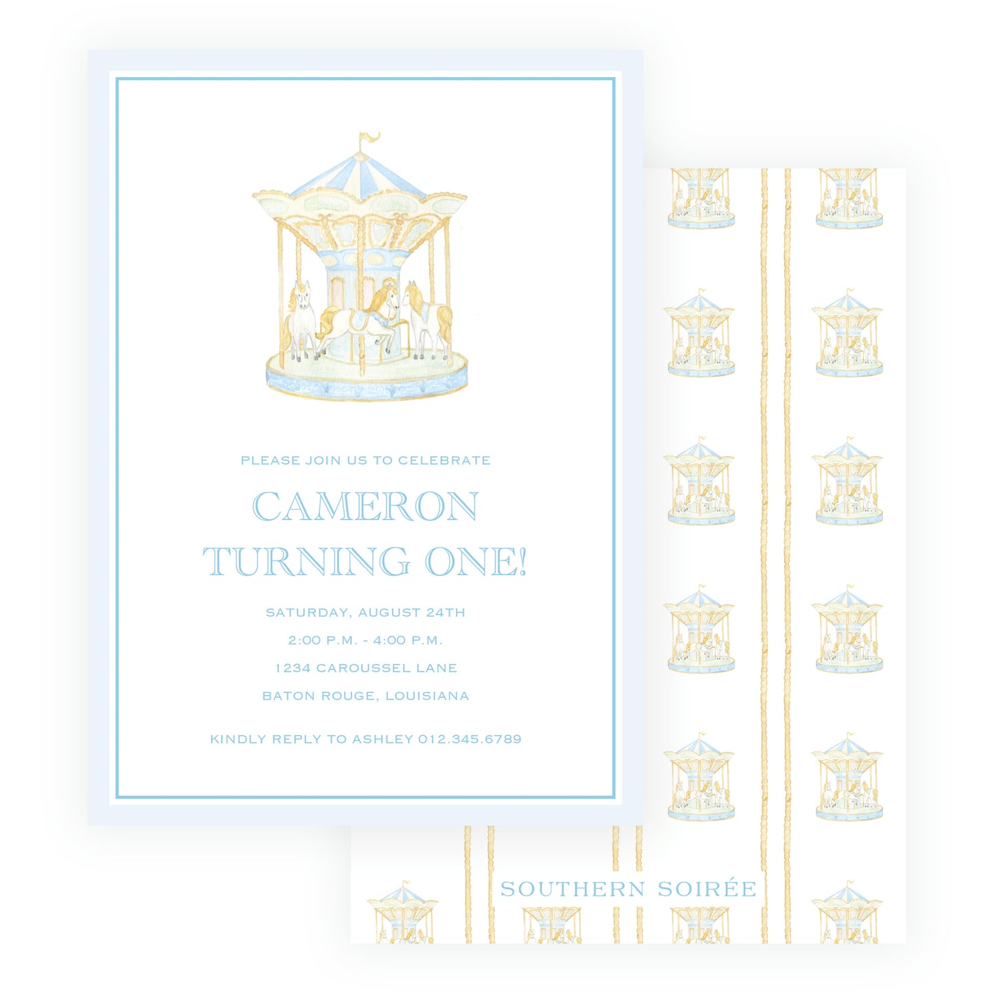 Blue Carousel Invitation