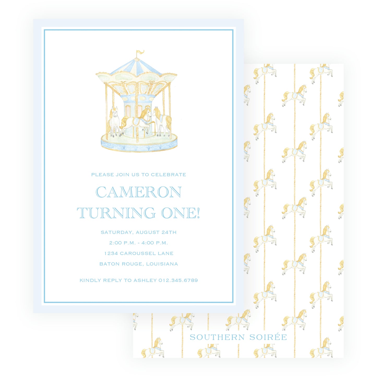 Blue Carousel Invitation
