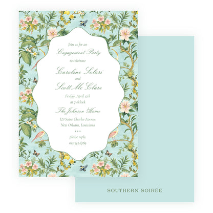 Vintage Tropical Chinoiserie Wavy Border Invitation