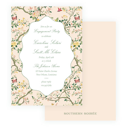 Vintage Chinoiserie Peach Wavy Border Invitation