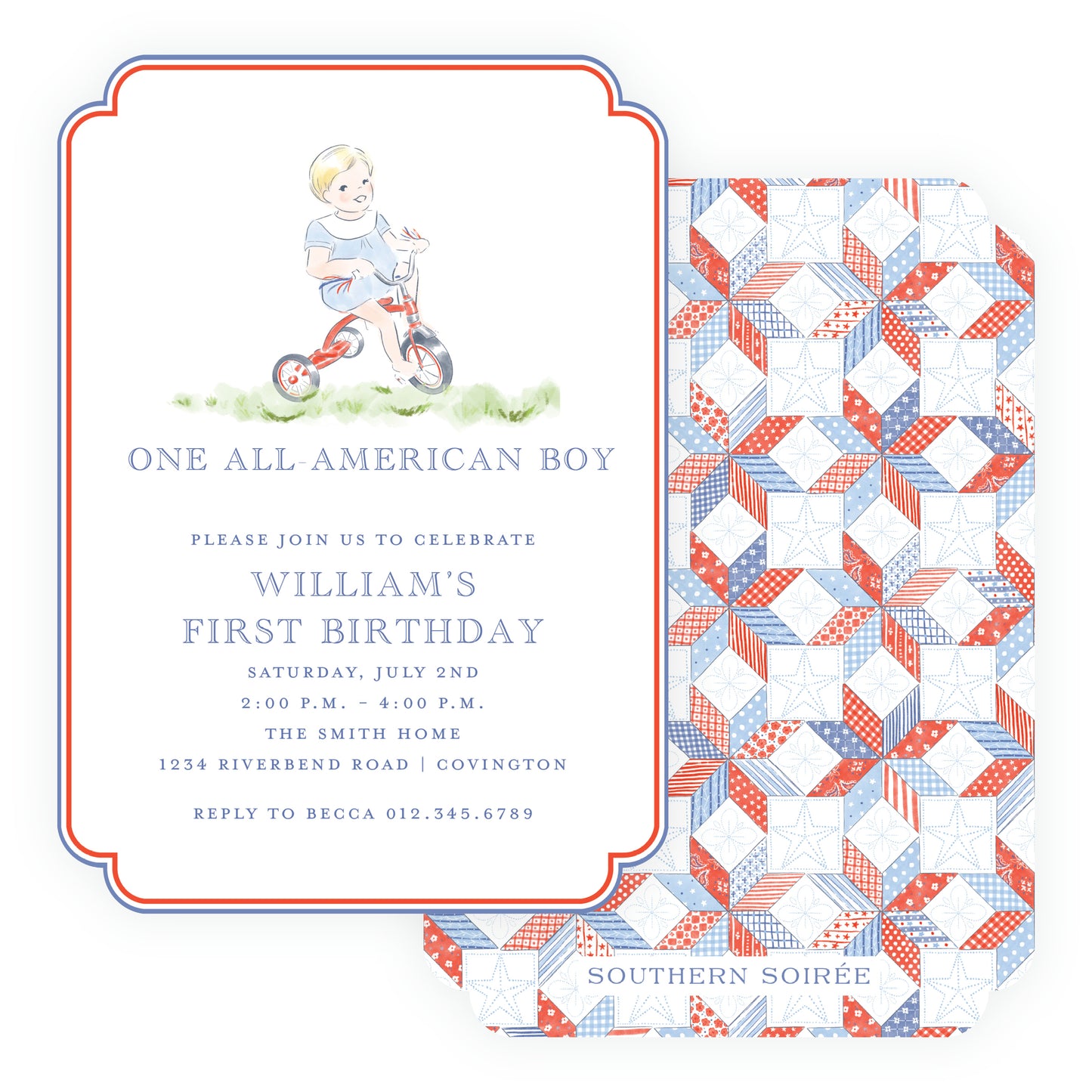 Sweet Liberty Toddler on Tricycle Double Rounded Invitation