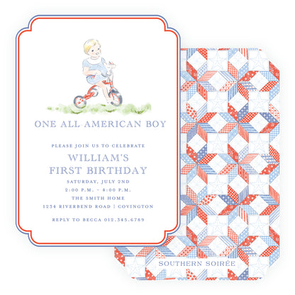 Sweet Liberty Toddler on Tricycle Double Rounded Invitation