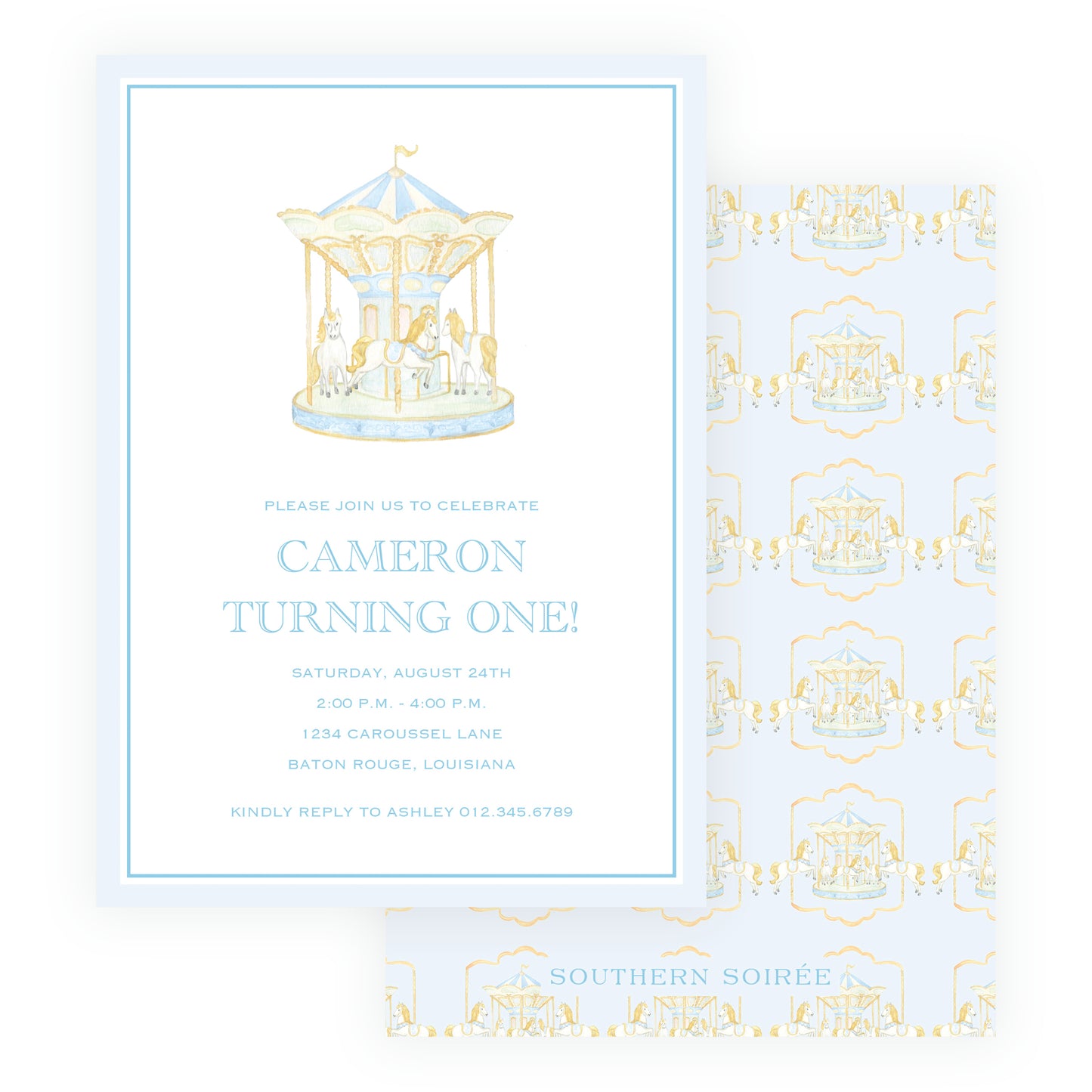 Blue Carousel Invitation