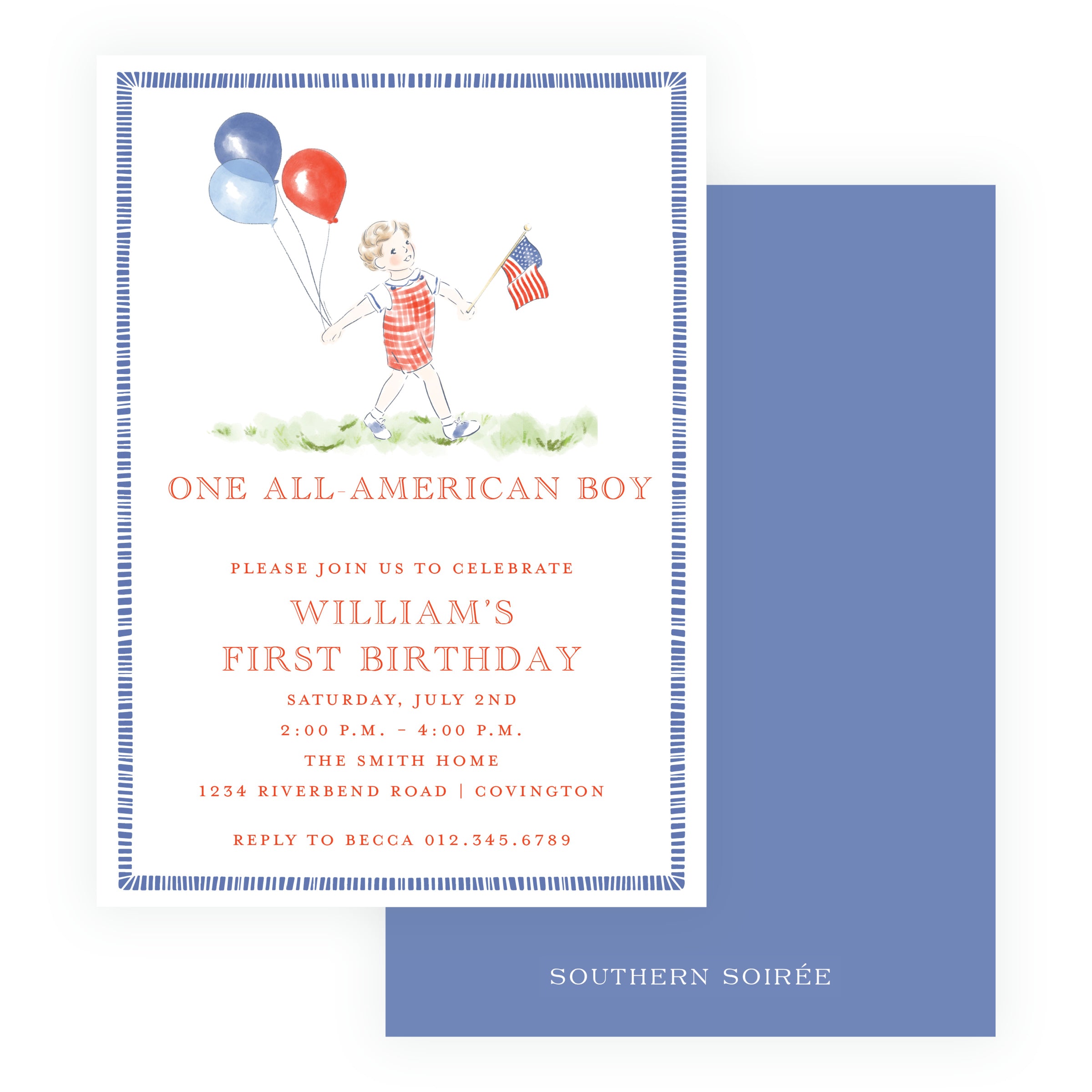 Sweet Liberty All-American Boy First Birthday Invitation
