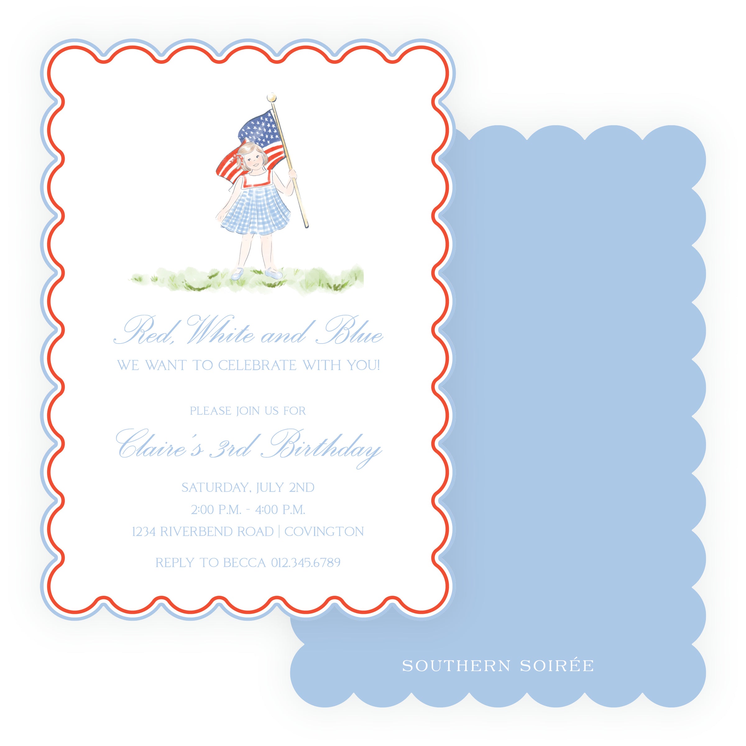 Sweet Liberty Forward Facing Girl Scallop Invitation