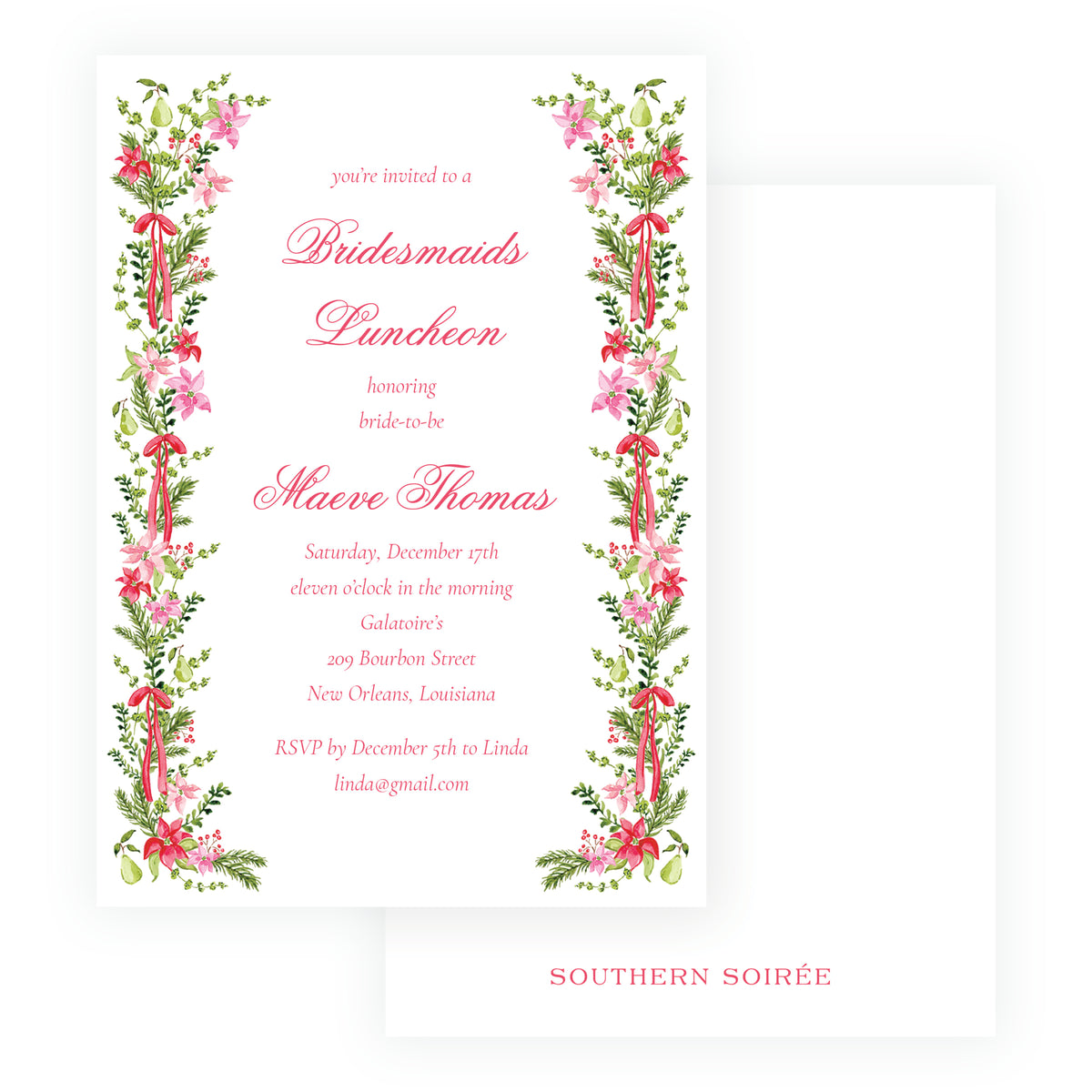 Poinsettia Garden Christmas Luncheon Invitation