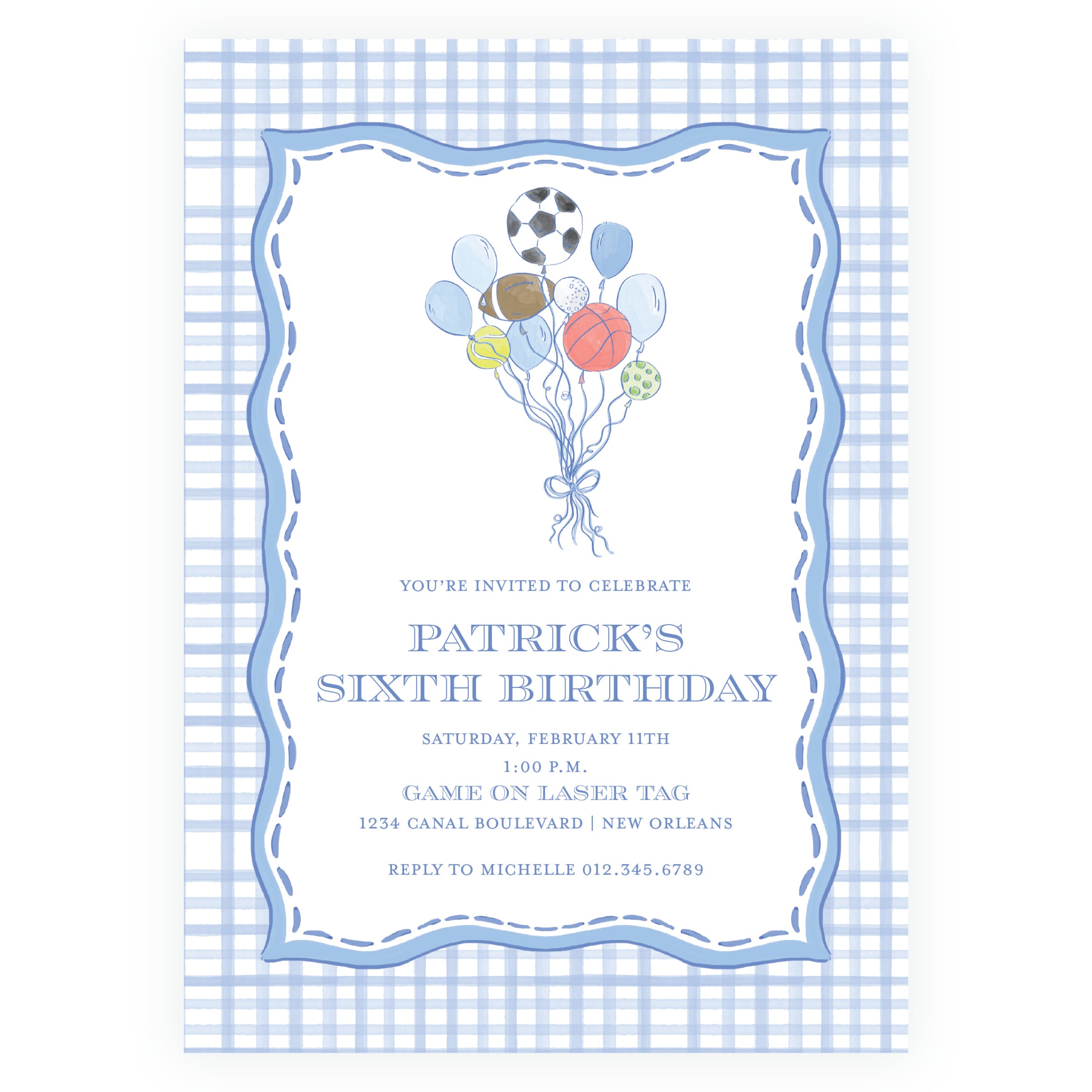 Sport Balloons Gingham Invitation
