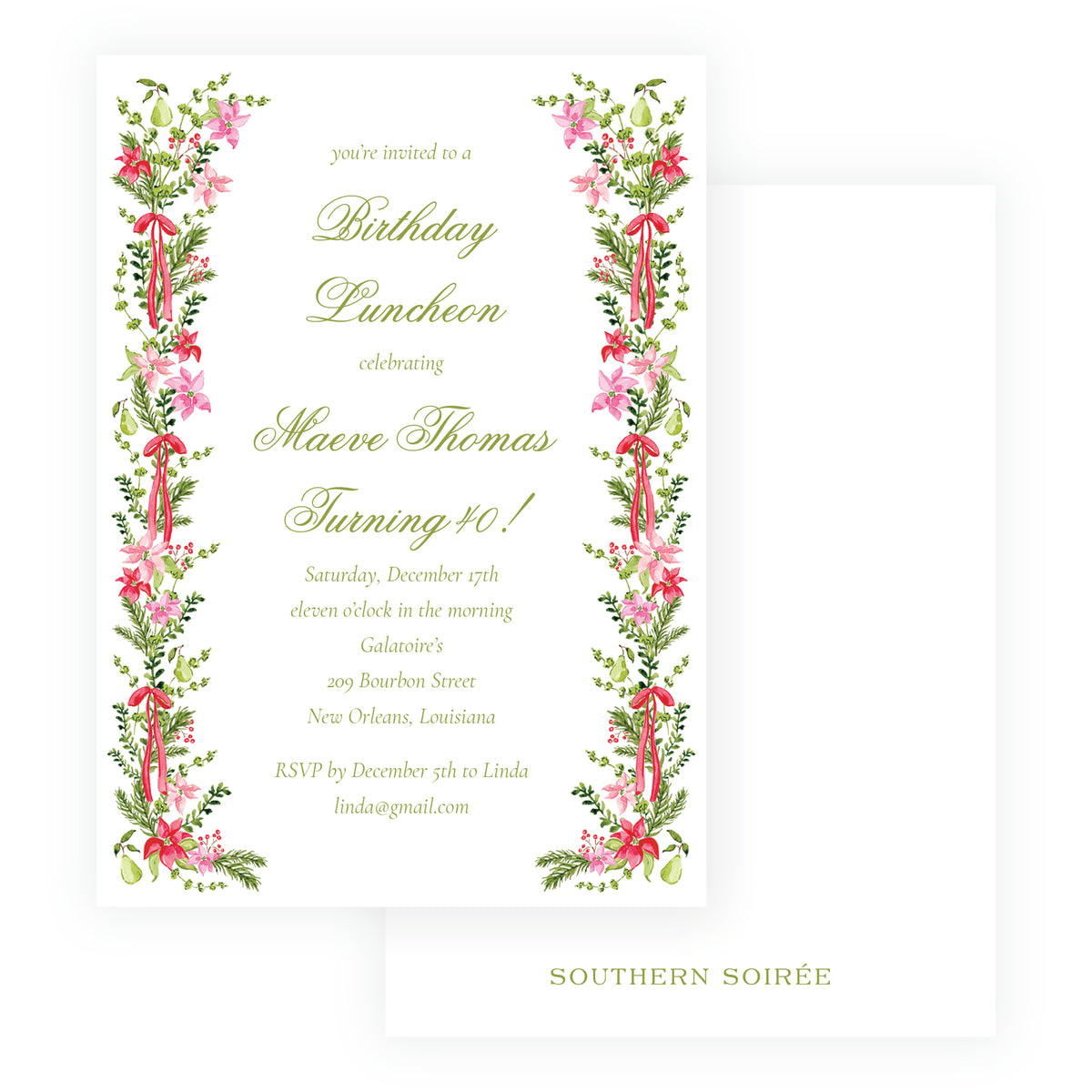 Poinsettia Garden Christmas Birthday Invitation