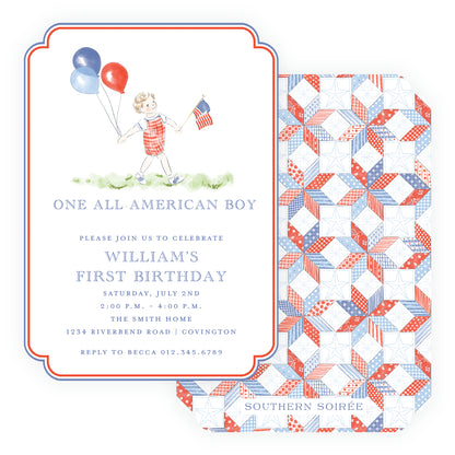 Sweet Liberty Boy and Balloons Double Rounded Invitation