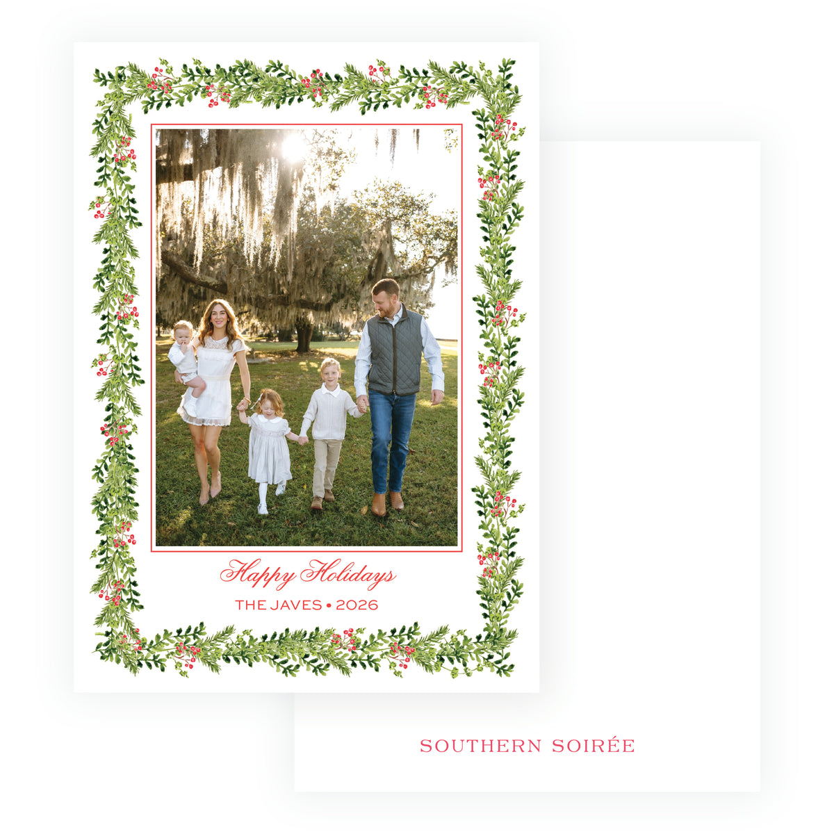 Poinsettia Garden Garland Holiday Photo Card