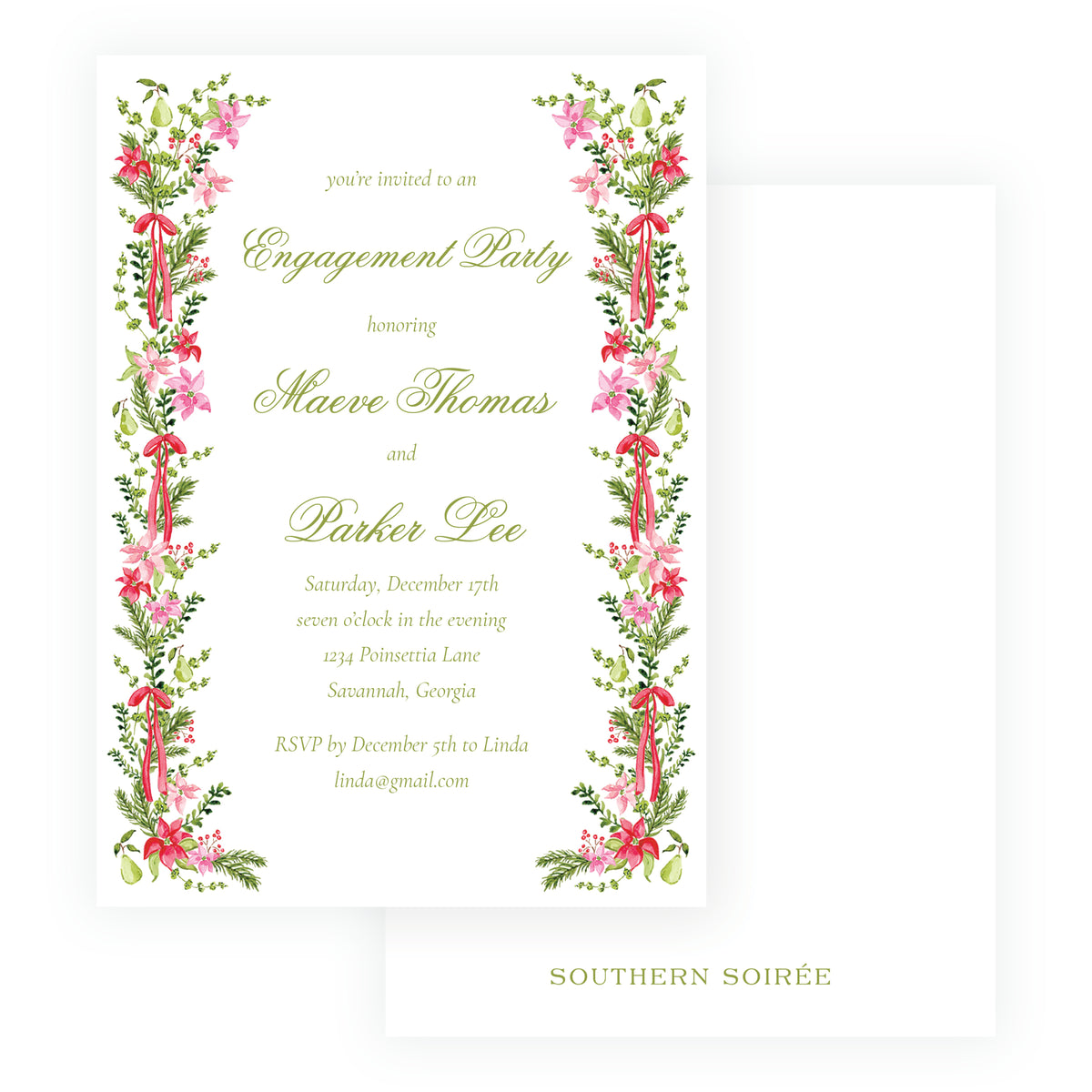 Poinsettia Garden Christmas Engagement Party Invitation