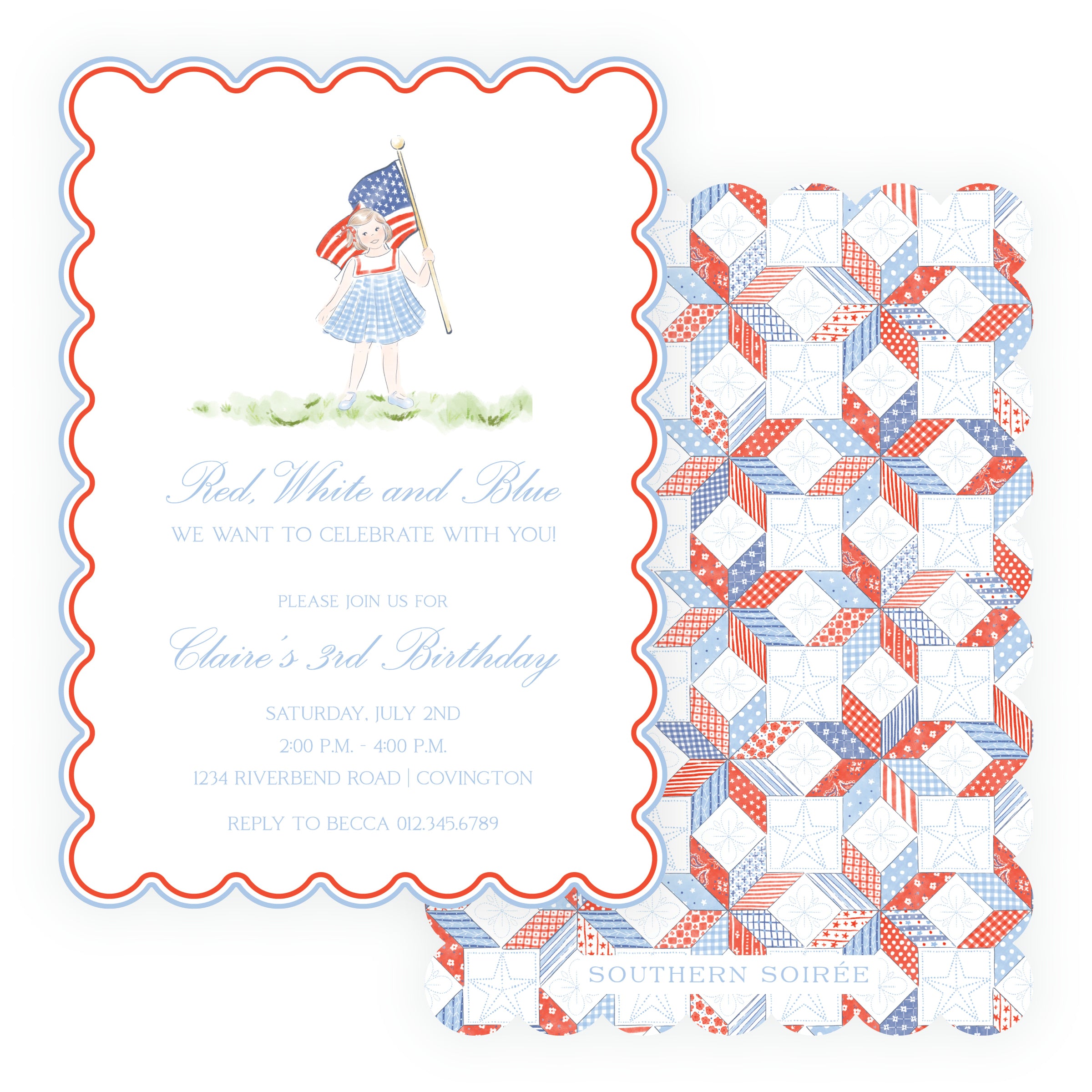 Sweet Liberty Forward Facing Girl Scallop Invitation