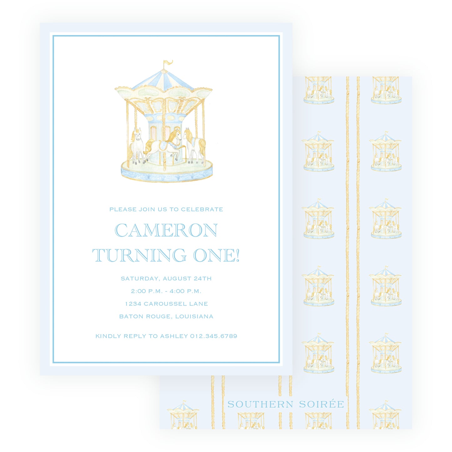 Blue Carousel Invitation