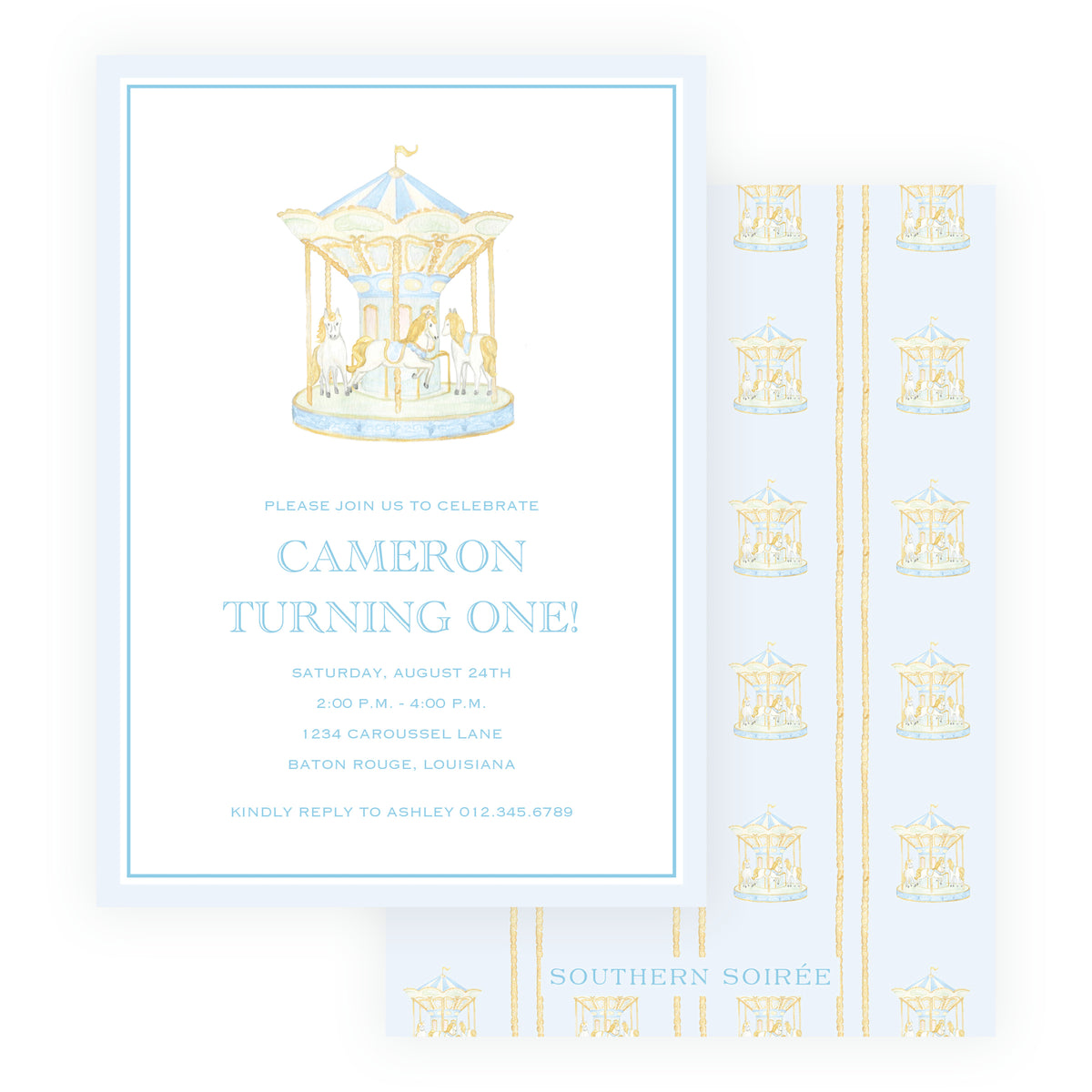 Blue Carousel Invitation