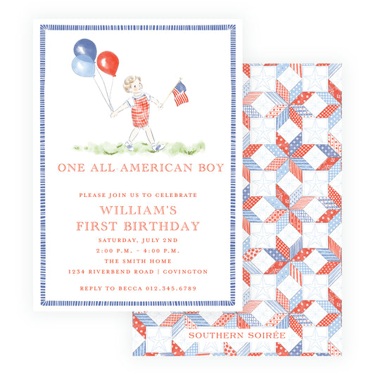 Sweet Liberty Boy and Balloons Invitation
