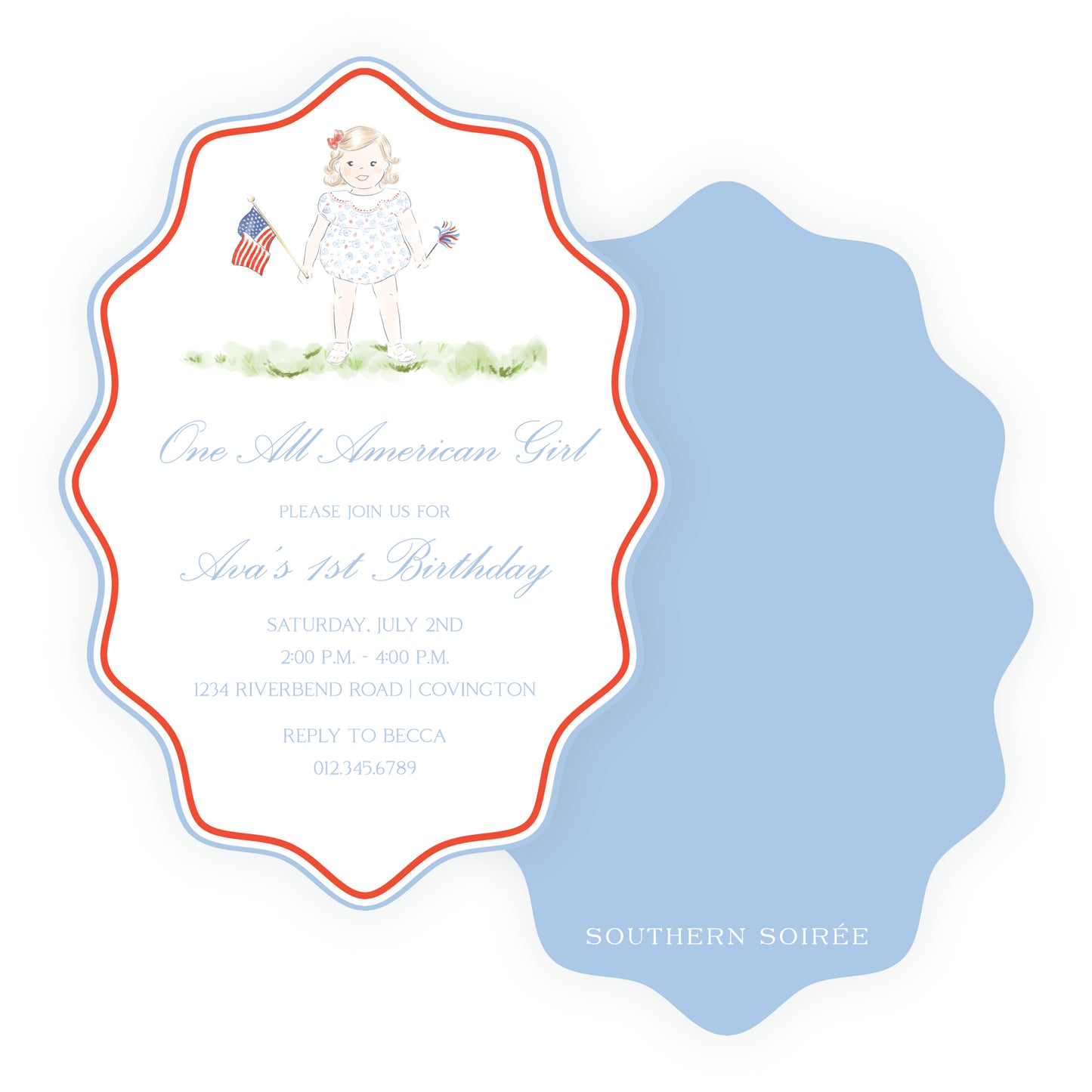Sweet Liberty Toddler Girl Wavy Oval Invitation
