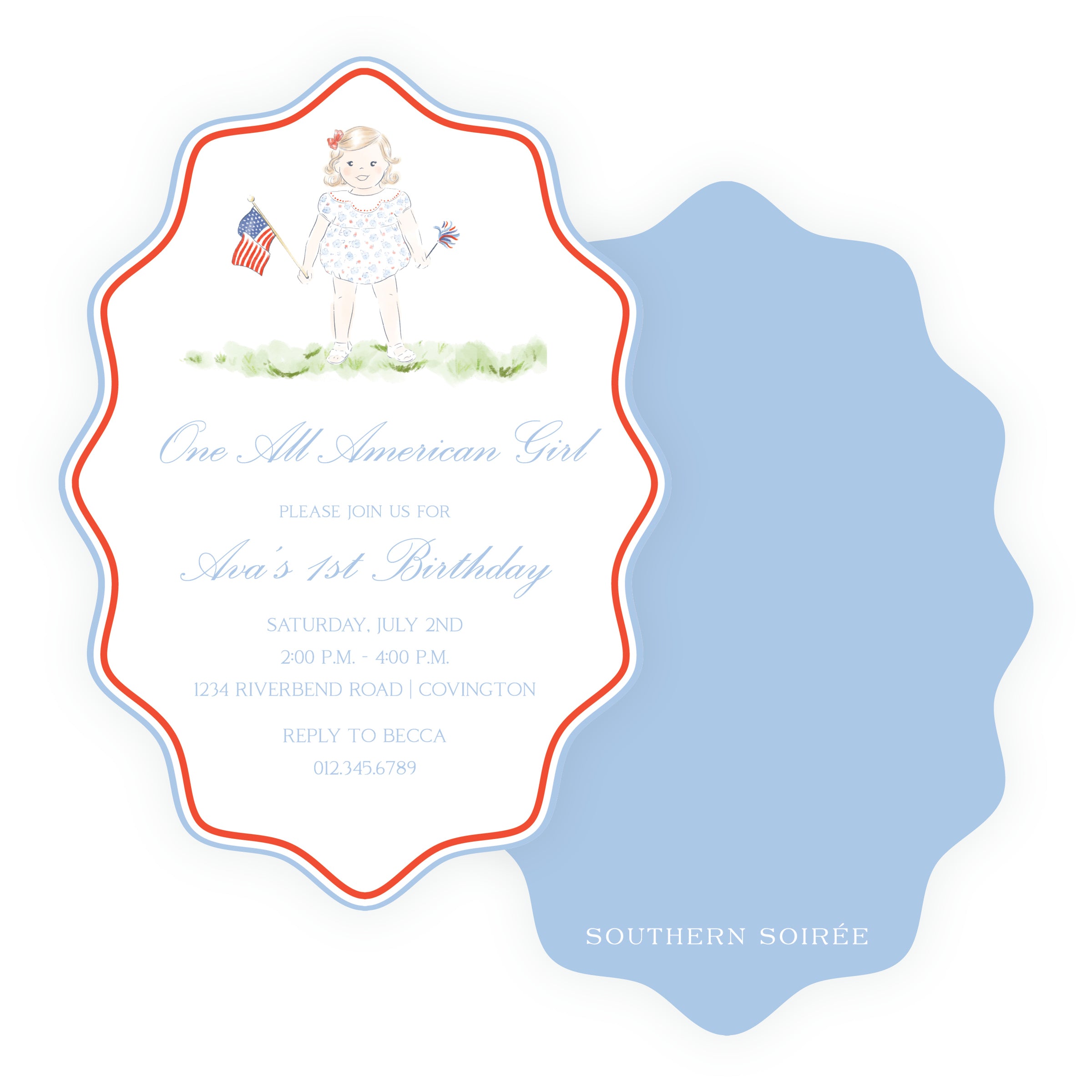 Sweet Liberty Toddler Girl Wavy Oval Invitation