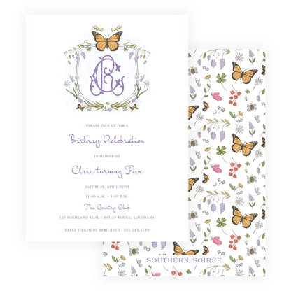 Butterfly Garden Crest Invitation