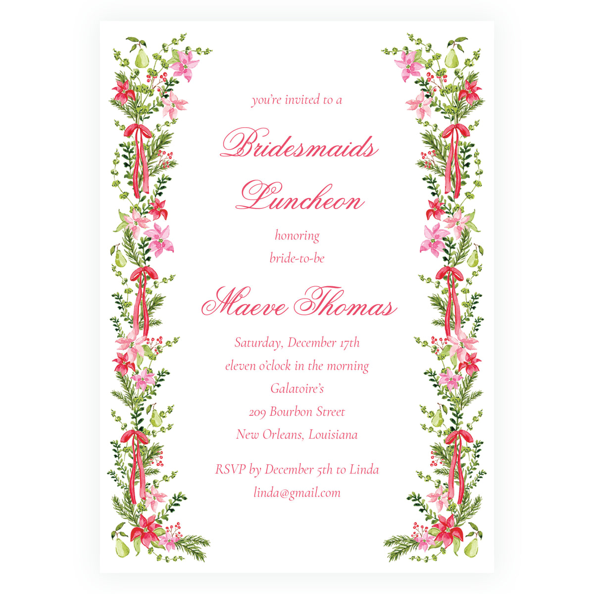 Poinsettia Garden Christmas Luncheon Invitation