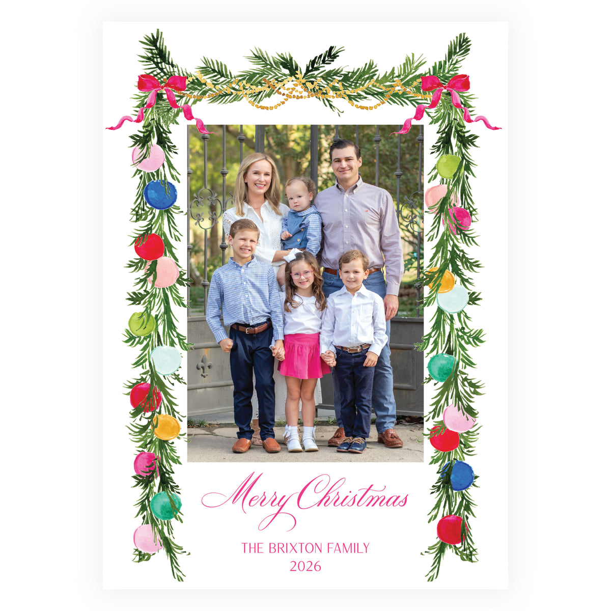 Vintage Cheer Ornament Garland Holiday Photo Card