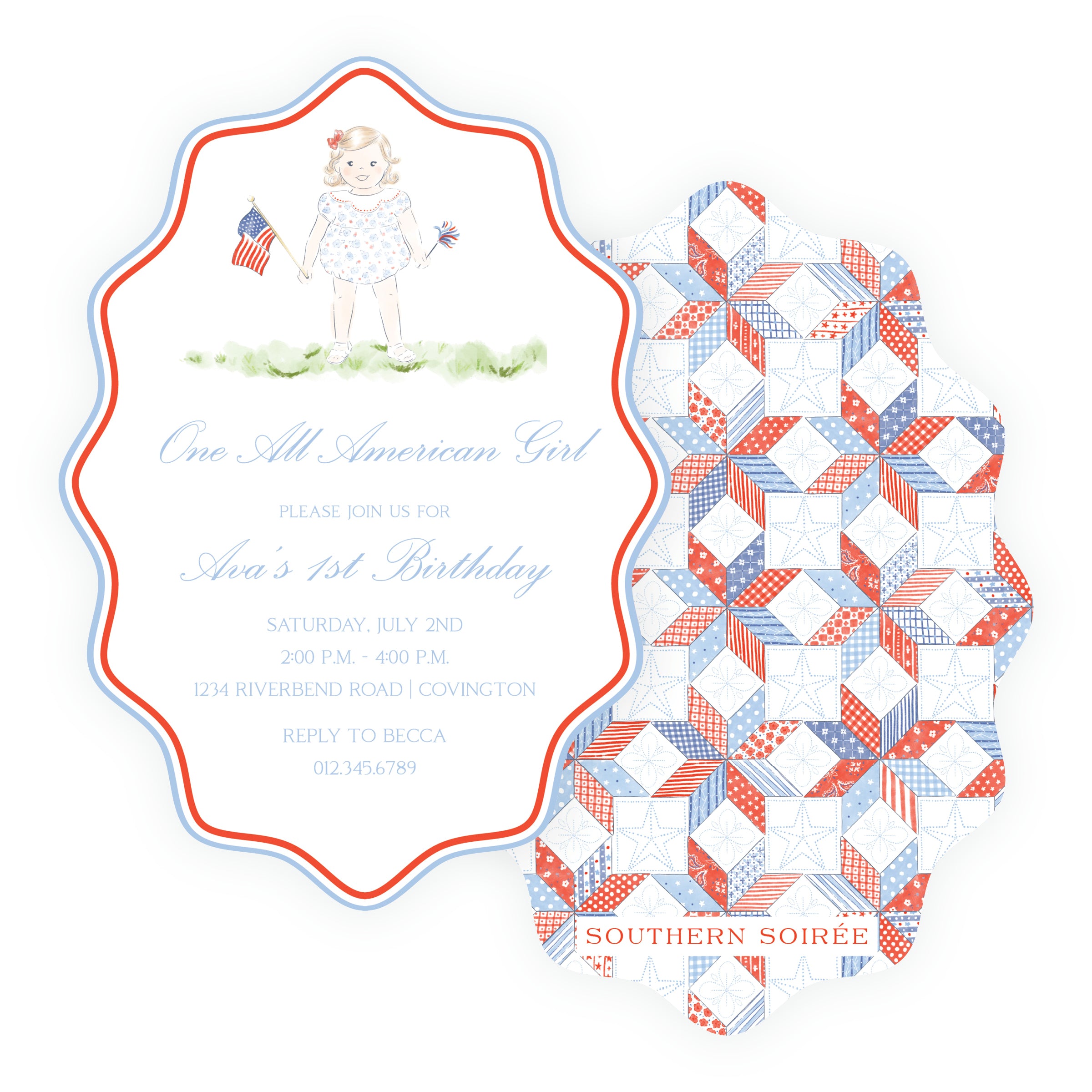 Sweet Liberty Toddler Girl Wavy Oval Invitation
