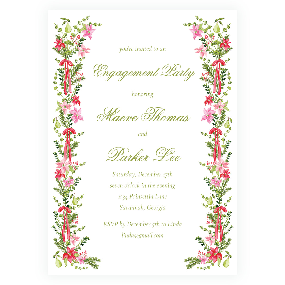 Poinsettia Garden Christmas Engagement Party Invitation