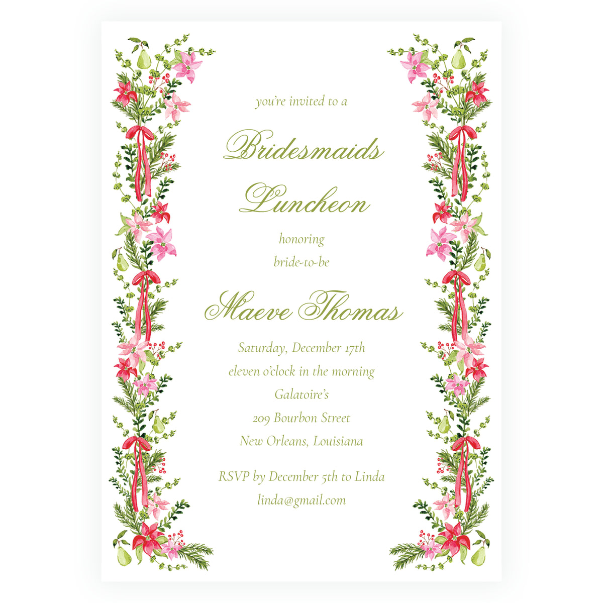 Poinsettia Garden Christmas Luncheon Invitation