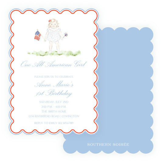 Sweet Liberty Toddler Girl Scallop Invitation