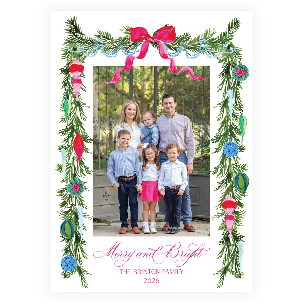 Vintage Cheer Bow Garland Holiday Photo Card