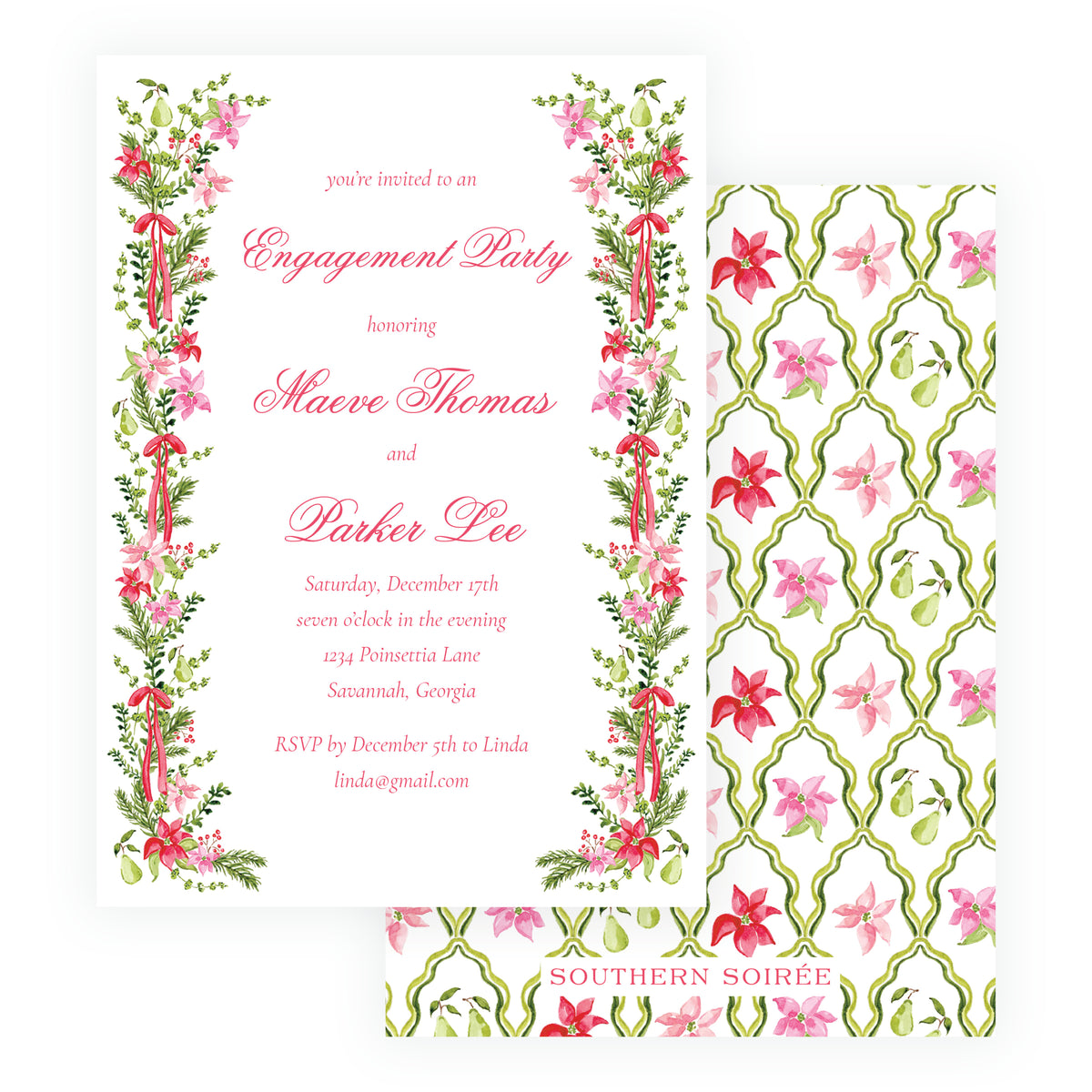 Poinsettia Garden Christmas Engagement Party Invitation