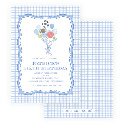 Sport Balloons Gingham Invitation