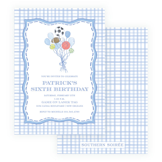 Sport Balloons Gingham Invitation