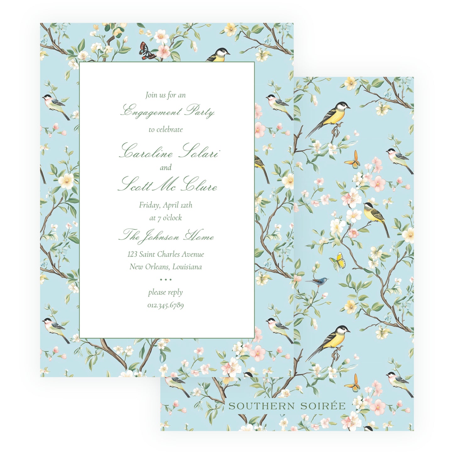 Vintage Blue Chinoiserie Wavy Border Invitation