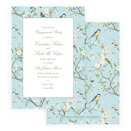 Vintage Blue Chinoiserie Wavy Border Invitation