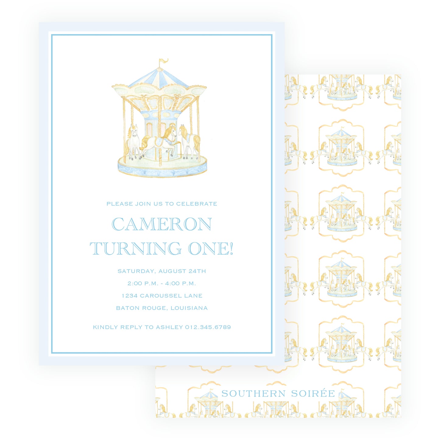 Blue Carousel Invitation