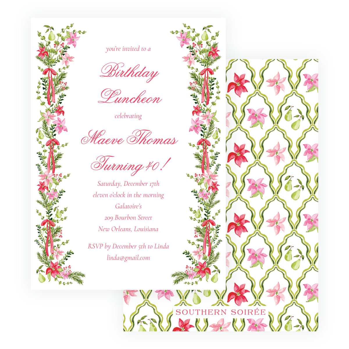 Poinsettia Garden Christmas Birthday Invitation