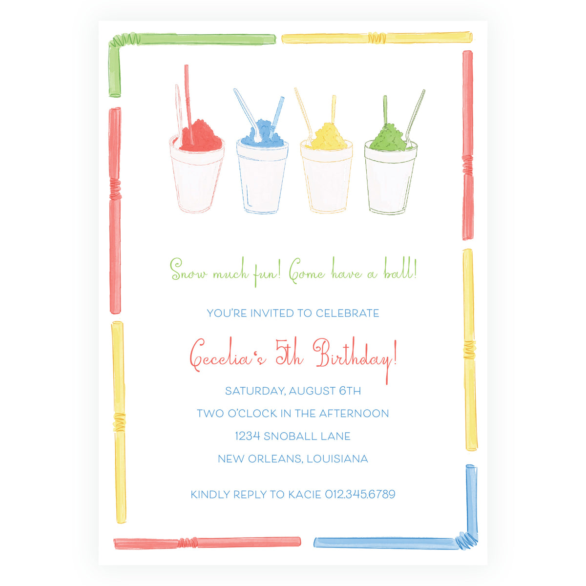 Colorful Snowball Birthday Invitation- Script