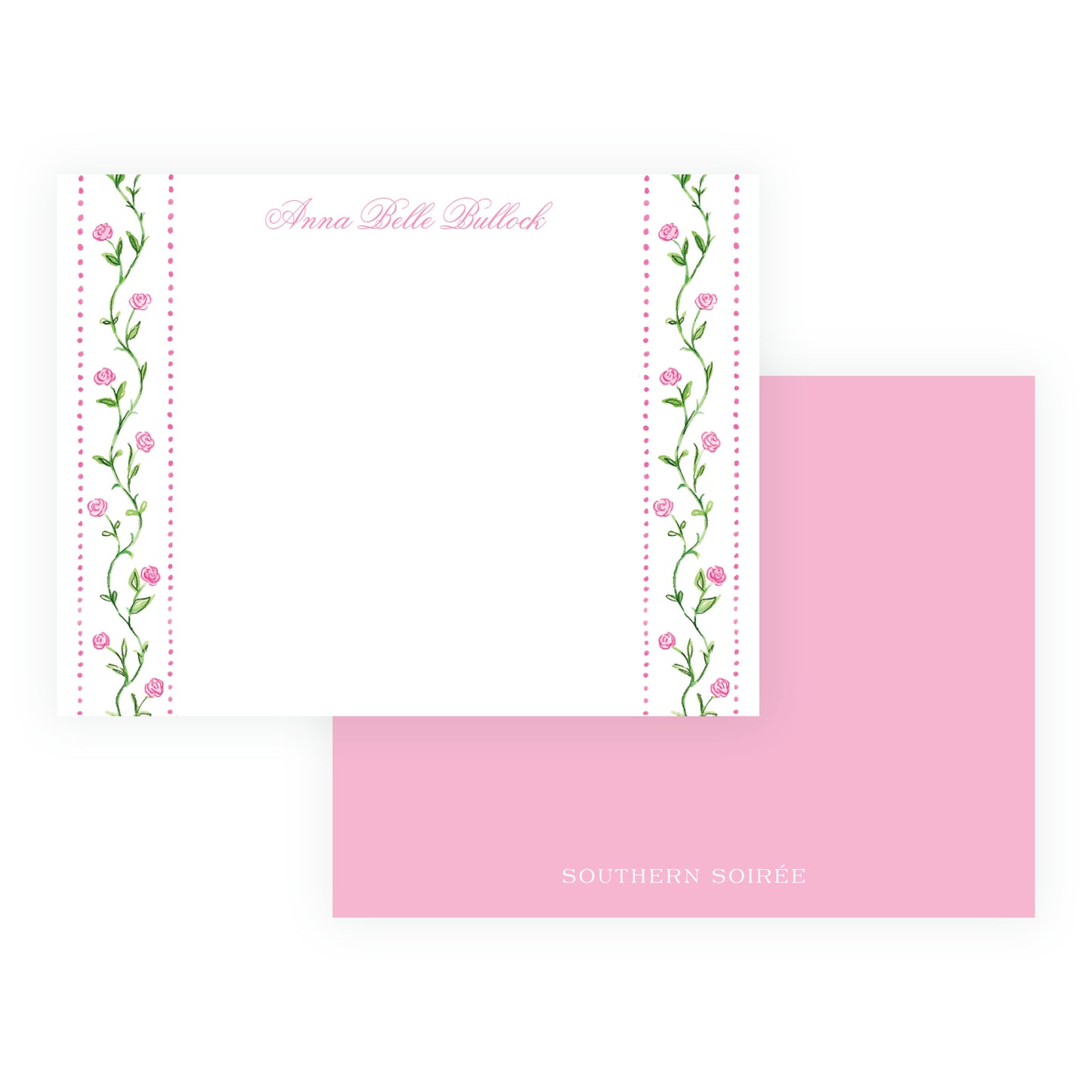 Personalized Tiny Petals pink floral trim note cards
