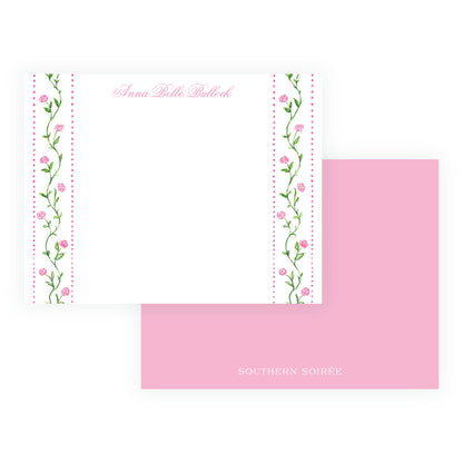 Personalized Tiny Petals pink floral trim note cards