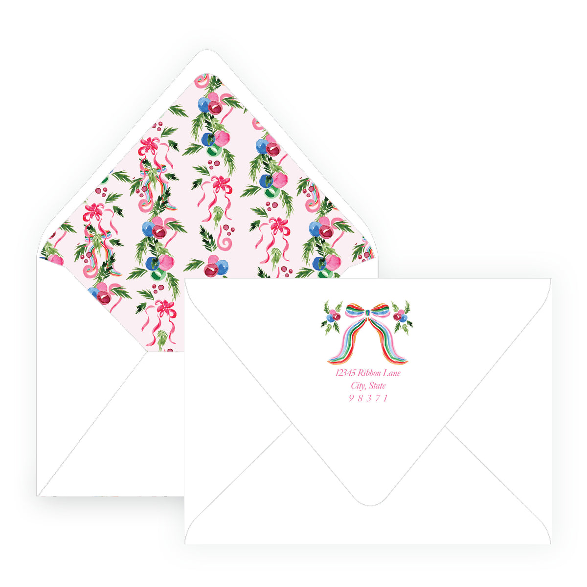 Decked in Cheer Pink Landscape Personalized Christmas Photo Card