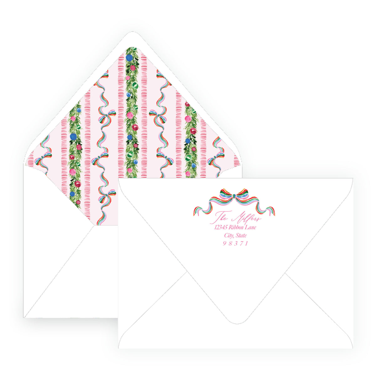 Decked in Cheer Pink Landscape Personalized Christmas Photo Card