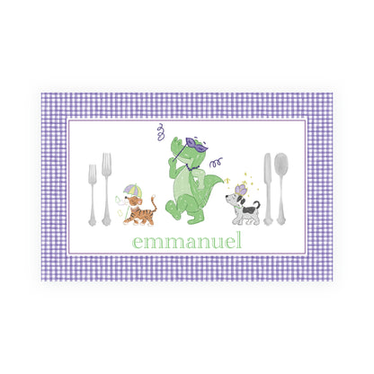 Santa and Mardi Gras Dino Parade Dual Sided Holiday Placemat