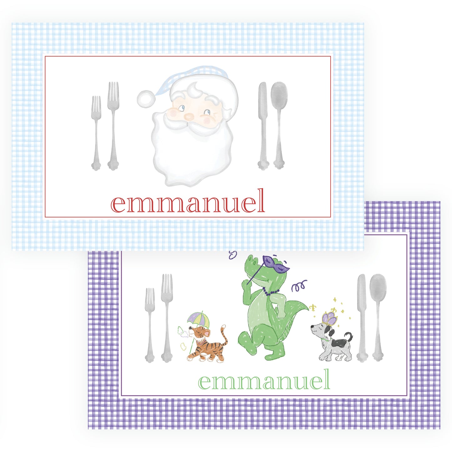 Santa and Mardi Gras Dino Parade Dual Sided Holiday Placemat